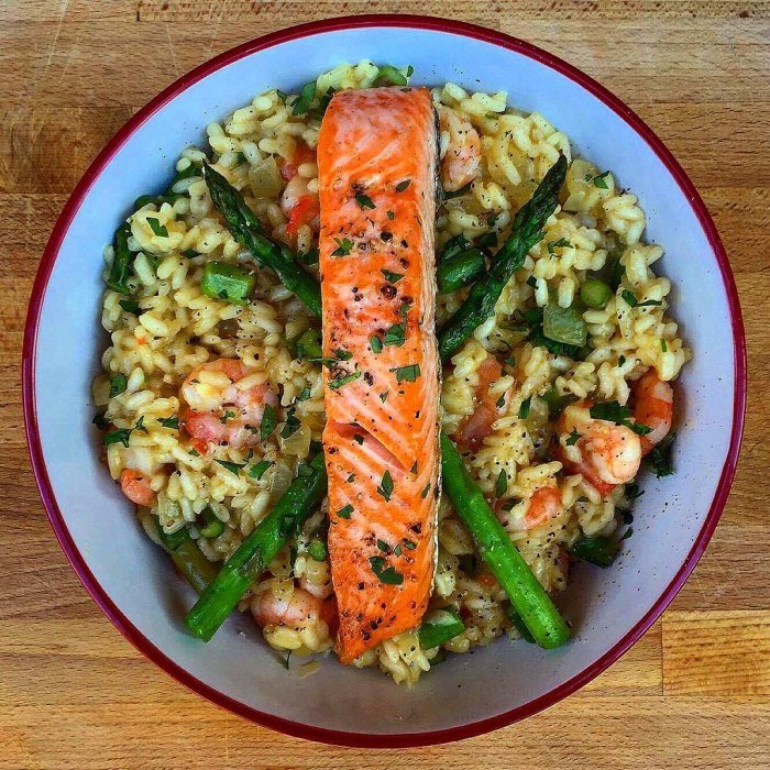 Salmon prawn risotto